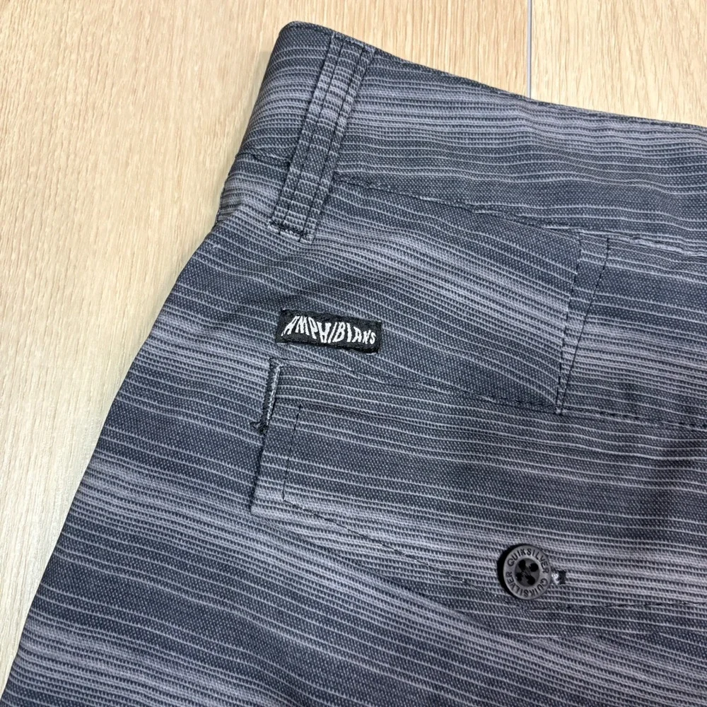 Quiksilver Y2K Amphibian Hybrid Board Shorts 34 Grey Striped Swim Walk Shorts